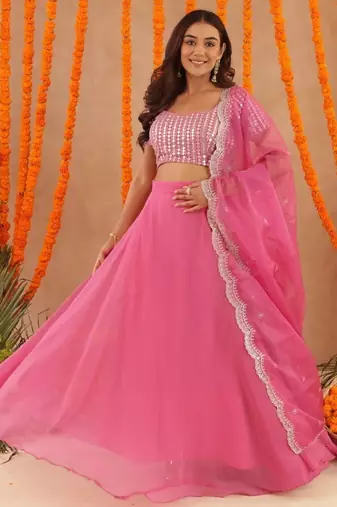 akira designer pink silk lehenga choli set for women