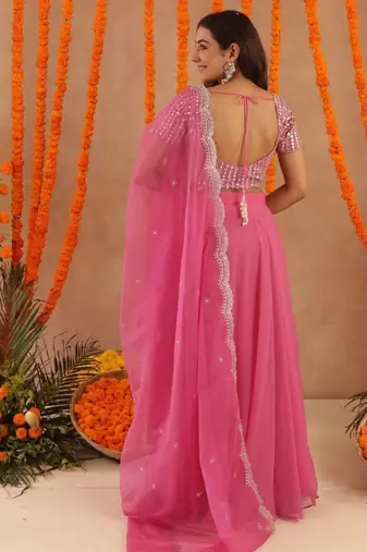 akira designer pink silk lehenga choli set for women