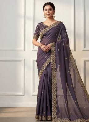 purple georgette saree with sequin work 1