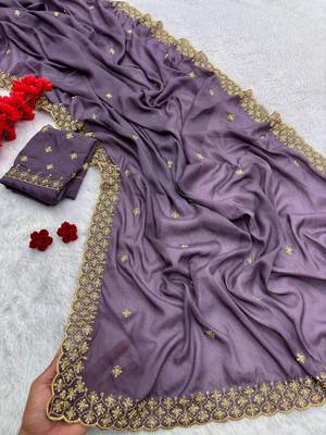 purple georgette saree with sequin work 3