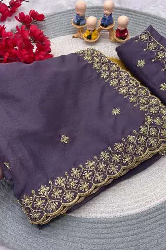 purple georgette saree with sequin work