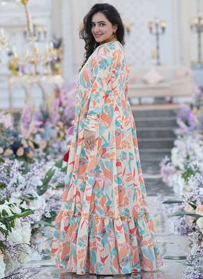 Off white chinon silk digital print plazzo with strug indowestern suit 3