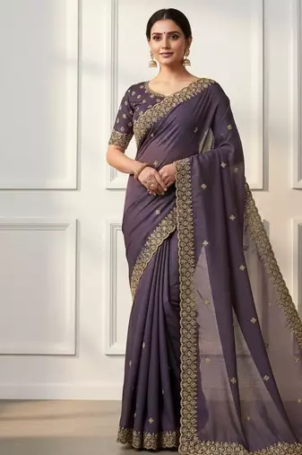 New Georgette Sequence Embroidered Worked Women's saree With Blouse Set