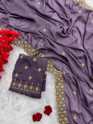 purple georgette saree with sequins embroidery 4