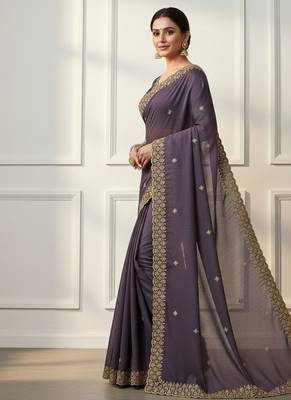 purple georgette saree with sequins embroidery 6