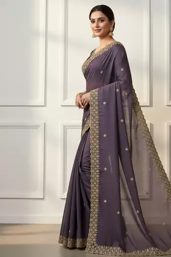 purple georgette saree with sequins embroidery