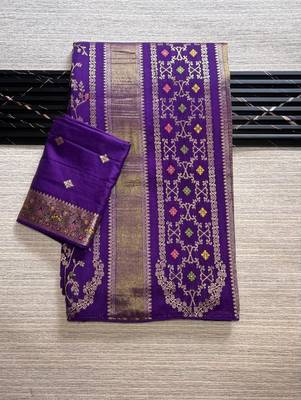 Purple Color Purely Hand Daying Chinya Tisu Viscose Khaddi Crepe Georgette Saree 1