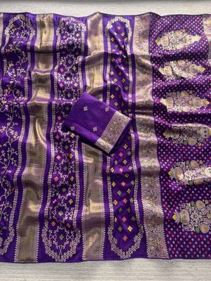 Purple Color Purely Hand Daying Chinya Tisu Viscose Khaddi Crepe Georgette Saree 2