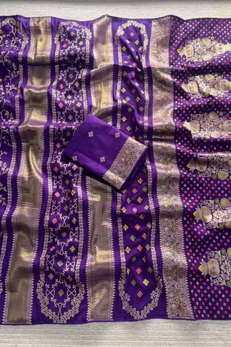 Purple Color Purely Hand Daying Chinya Tisu Viscose Khaddi Crepe Georgette Saree