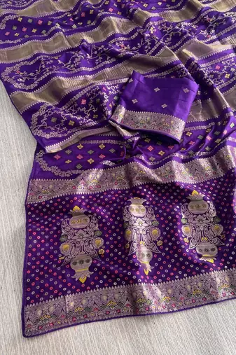 Purple Color Purely Hand Daying Chinya Tisu Viscose Khaddi Crepe Georgette Saree