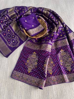Purple Color Purely Hand Daying Chinya Tisu Viscose Khaddi Crepe Georgette Saree 4