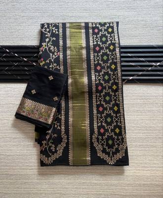 Black Color Purely Hand Daying Chinya Tisu Viscose Khaddi Crepe Georgette Saree 1