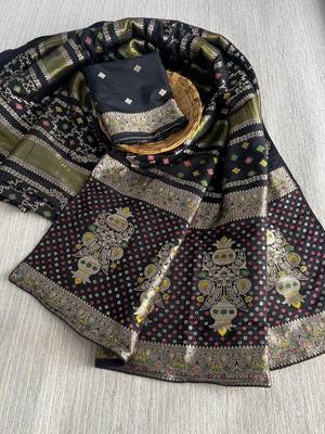Black Color Purely Hand Daying Chinya Tisu Viscose Khaddi Crepe Georgette Saree 4
