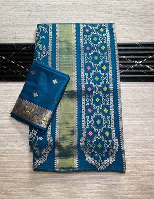 Blue Color Purely Hand Daying Chinya Tisu Viscose Khaddi Crepe Georgette Saree 1