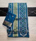 Blue Color Purely Hand Daying Chinya Tisu Viscose Khaddi Crepe Georgette Saree