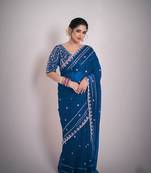 New Soft Space Silk Embroidery Work Women's Saree With Blouse Set 