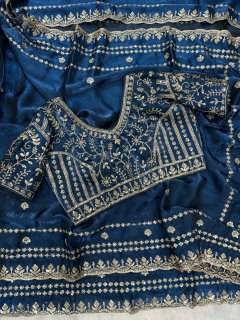 blue silk saree with sequins zari work 2
