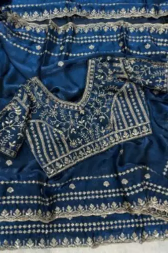 blue silk saree with sequins zari work