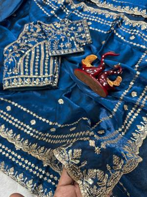 blue silk saree with sequins zari work 3