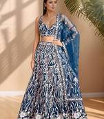 Astonishing Blue Sequins Net Party Wear Lehenga Choli With Dupatta