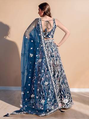 blue designer net party wear lehenga choli with sequin work
 4