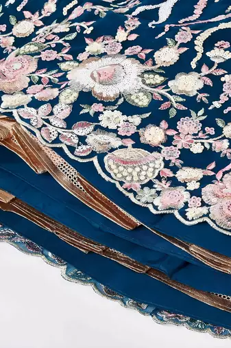 blue designer net party wear lehenga choli with sequin work