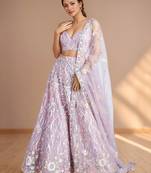 Glamorous Lavender Sequins Net Designer Lehenga Choli With Dupatta