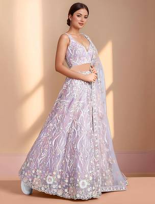 lavender designer net engagement wear lehenga choli with sequins work 2