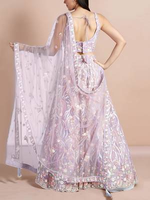 lavender designer net engagement wear lehenga choli with sequins work 3