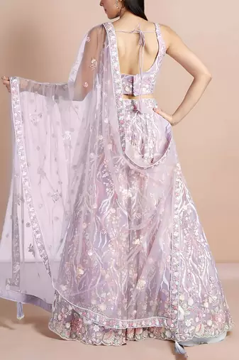lavender designer net engagement wear lehenga choli with sequins work