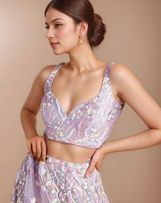 lavender designer net engagement wear lehenga choli with sequins work 4