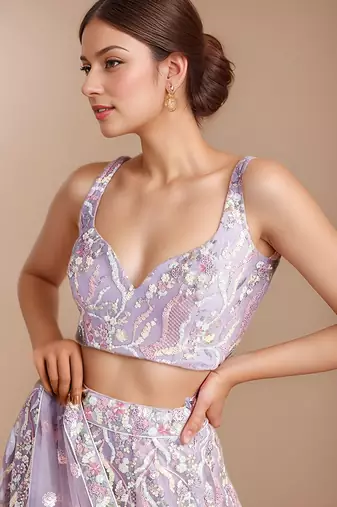 lavender designer net engagement wear lehenga choli with sequins work
