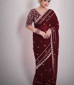 New Soft Space Silk Sequance Embroidery Work Women's Saree With Blouse Set 