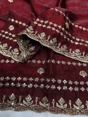 maroon silk saree with sequins zari work 2