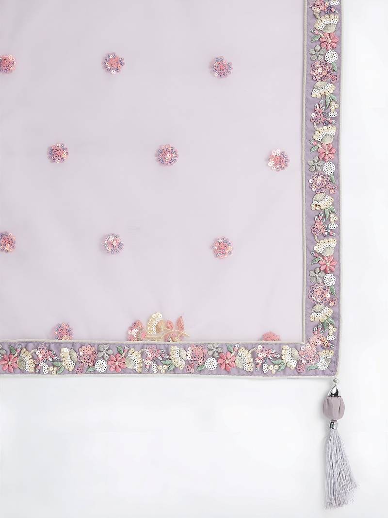 Glamorous Lavender Sequins Net Designer Lehenga Choli With Dupatta