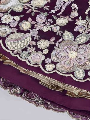 purple sequins reception wear net lehenga choli with dupatta 5