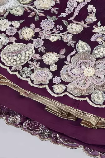 purple sequins reception wear net lehenga choli with dupatta