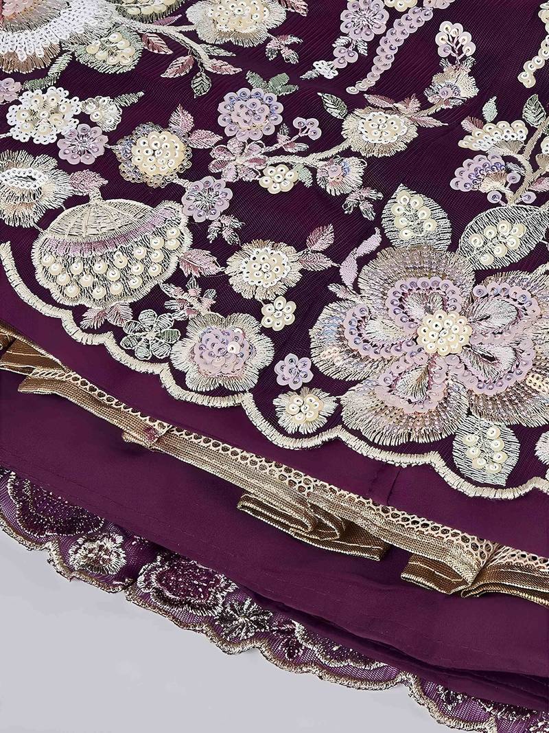 Elegant Purple Sequins Net Reception Wear Lehenga Choli With Dupatta
