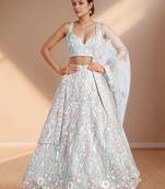 Stunning Sky-Blue Sequins Net Engagement Wear Lehenga Choli With Dupatta