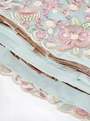 sky blue designer net engagement wear lehenga choli with sequins work 5