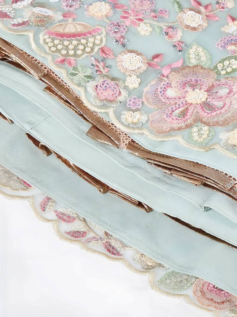 Stunning Sky-Blue Sequins Net Engagement Wear Lehenga Choli With Dupatta