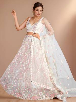 white designer net bridesmaid lehenga choli with sequins work 1