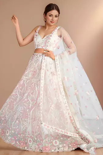 Wonderful White Sequins Net Bridesmaid Lehenga Choli With Dupatta