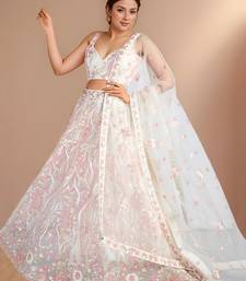 white designer net bridesmaid lehenga choli with sequins work