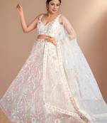 Wonderful White Sequins Net Bridesmaid Lehenga Choli With Dupatta