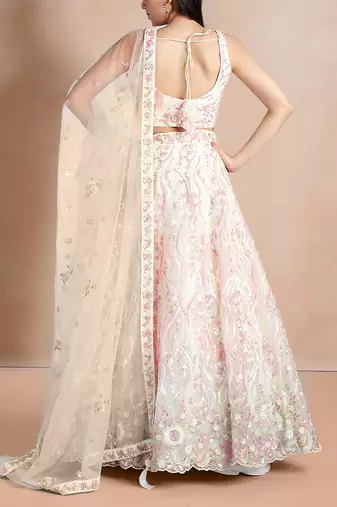 white designer net bridesmaid lehenga choli with sequins work