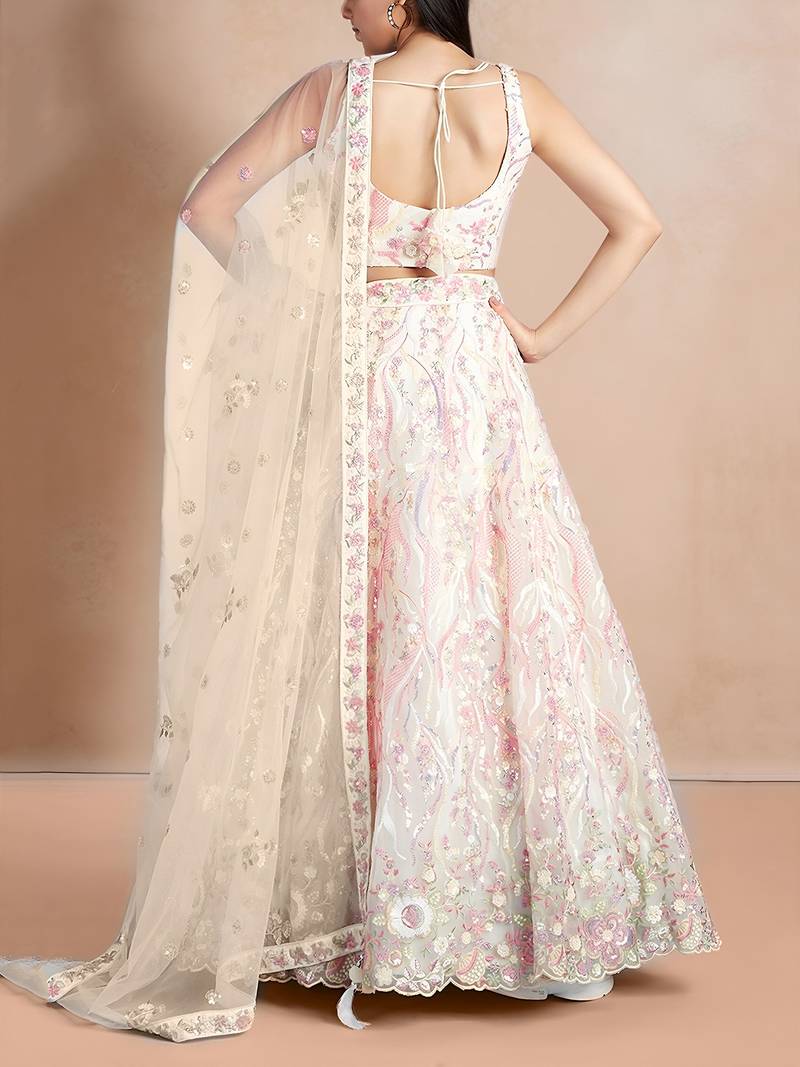 Wonderful White Sequins Net Bridesmaid Lehenga Choli With Dupatta
