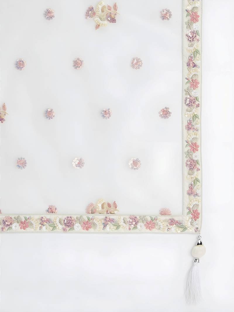 Wonderful White Sequins Net Bridesmaid Lehenga Choli With Dupatta