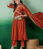 Women Ethnic Motifs Embroidered Empire Thread Work Kurta with Trousers & With Dupatta
