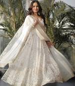 Designer ivory faux georgette party wear gown with heavy sequin work